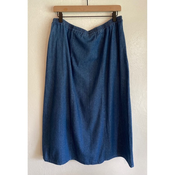 The Vermont Country Store 6-Gore Denim Midi Skirt Elastic Waist Pockets Size L - Picture 3 of 8